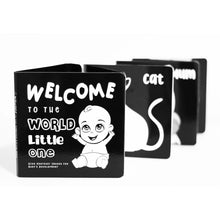 Load image into Gallery viewer, Welcome To The World Little One Book, High Contrast, Black and White Baby Book, Young Wonderer, baby book, high contrast book, high contrast baby book, black and white baby book, black and white baby toys, black and white baby toy, tummy time book, black and white baby toys, black and white baby book australia, high contrast book australia, tummy time, black and white baby shop, black and white baby toys, black and white baby toy, high contrast baby toy