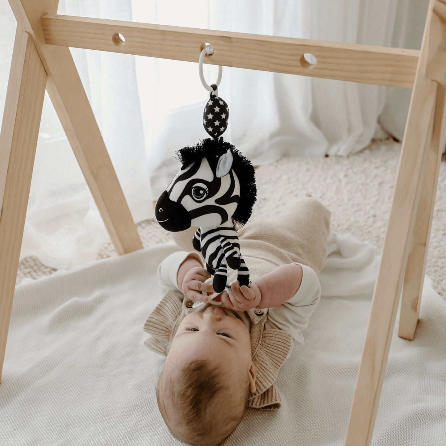 Hanging Baby Toy for Baby Gym Ziggy The Zebra High Contrast Pram Toy for Sensory Play